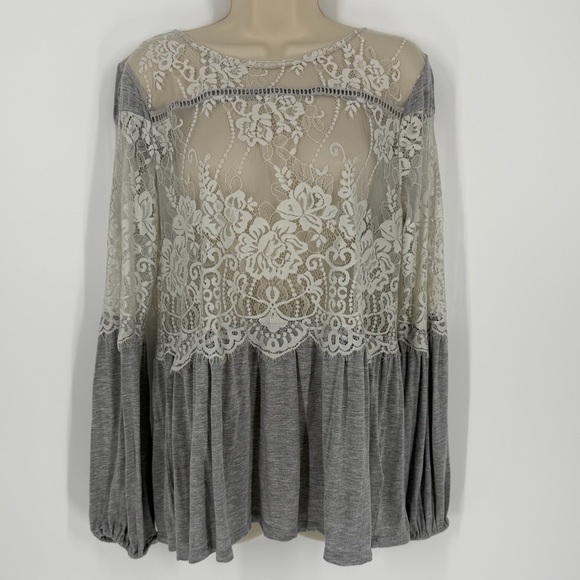 Venus Lace Boho Peplum Top Long Sleeve M Angelcore Fairy Dainty Cottagecore - Picture 3 of 12